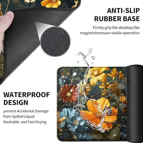 Mouse Pad Desk Mat Ergonomic Wrist Support Pad Set,Mouse Wrist Rest Keyboard Pad with Stitched Edges and Non Slip Base-Flowers Florals Butterflies - color: Flowers Florals Butterflies