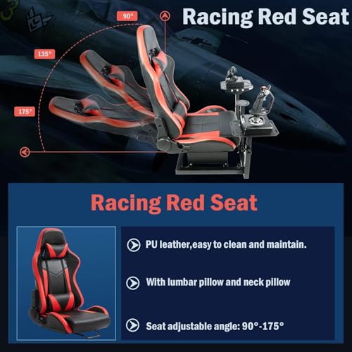 Gazzyt Flight Simulator Cockpit with Red Race Seat Compatible with Logitech X52, for Thrustmaster,for Hotas Honeycomb Warthog,Not Included Throttle and Joystick