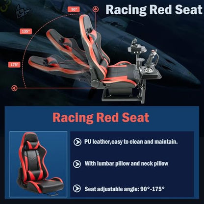 Gazzyt Flight Simulator Cockpit with Red Race Seat Compatible with Logitech X52, for Thrustmaster,for Hotas Honeycomb Warthog,Not Included Throttle and Joystick