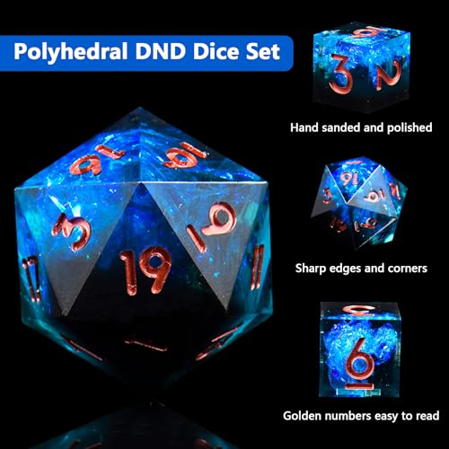 DND Dice Set, 7 Pcs Sharp Edge D&D Dice Polyhedral Resin Dice for Dungeons and Dragons RPG MTG Role Playing Table Games - color: Blue