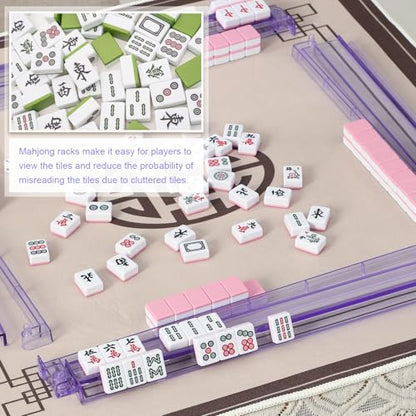 Mahjong Racks with Pushers 4PCS Set Majiang Tile Holder Acrylic Mahjong Racks Accessories and Gifts - color: Light Purple