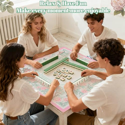 Chinoiserie Mahjong Mat for Table, 31.5" x 31.5" Pink Anti Slip and Noise Reduction Multi Purpose Pretty Gaming Mat for Poker, Card, Dominoes, Board & Tile Games, Mahjong Gift with Carrying Bag - style: Garden