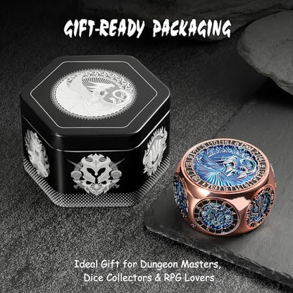 DNDND Unique Spinner Dice, 8-in-1 Hexagonal Metal Dice with Dual D20 Monster Themed Dice Set for DND Dungeons and Dragons, Dungeon Masters with Collectible Gift Tin (Rose with Teal) - color: Rose Teal
