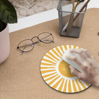 Boho Yellow Sunshine Mouse Pad, Cute Sunshine Mouse Pads Mousepad for Desk Home Office Dorm Computers Laptop, Boho Office Supplies Desk Accessories, 7.9x7.9 Inch - color: Yellow Sunshine-2