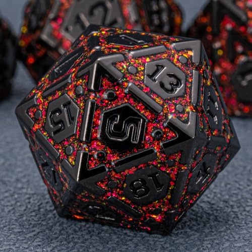 DND Metal Dice Set, Polyhedral Dice Set for RPG D&D Dice with Cracks Dungeons and Dragons Dice Set for RPG TTRPG D&D Die with Gift Case(Black Nickel Red) - color: Black Nickel Red-1