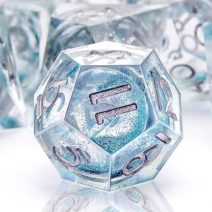 AUSTOR 7-Die DND Dice Set Sharp Edge Resin Dice Handmade Polyhedral Dice for Dungeons and Dragons RPG MTG Table Games（Liquid Quicksand, Light Blue - color: Liquid Quicksand,light Blue