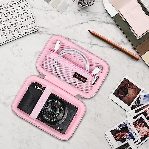 Canboc Camera Case for Canon PowerShot G7 X Mark III/ G7X Mark II Digital 4K Vlogging Camera, Point and Shoot 4K Video Camera Bag, Zipper Mesh Pocket fits USB Cable, Batteries, Pink - color: Pink