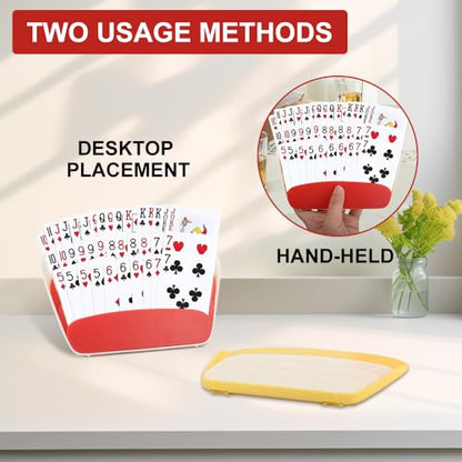 2pcs Card Holders for Playing Cards with Tabletop Stand - Little Hands Card Holder for Kids and Adults, UNO Pinochle Playing Cards (Red&Yellow-05)