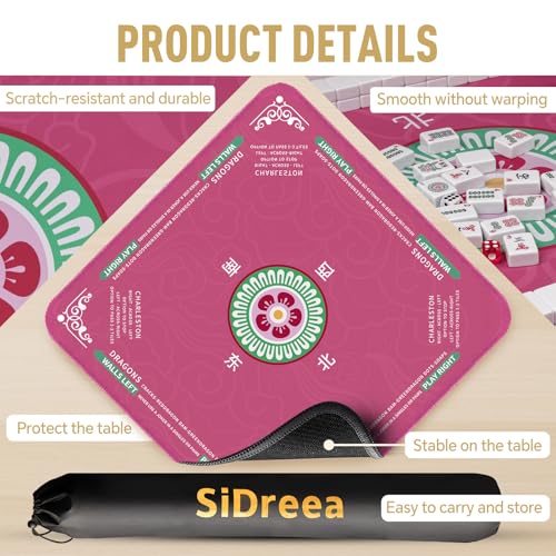 Mahjong Mat 32.4” x 32.4”, 3mm Thick Non-Slip Rubber Back Mahjong Table Mat, Noise Reduction Waterproof Mahjong Game Mat for Table, Mahjong Tile Mat for Cards, Dominoes & Board Games - color: Pink