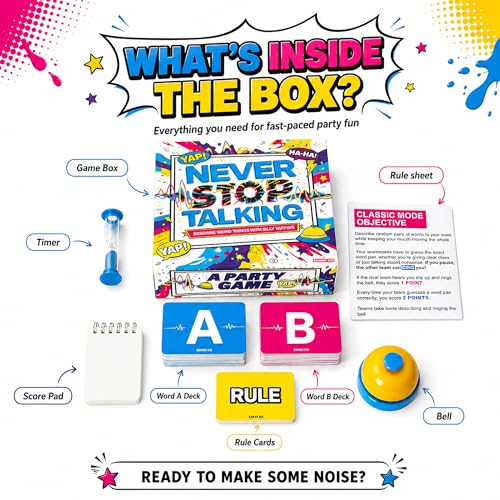 KAWAII KOI Never Stop Talking Word Guessing Card Game, Fast-Paced Party Card Set with Bell and Timer, Fun Team Activity for Family Night, Adults and Teens, Ages 14 Plus, 4 to 10 Players