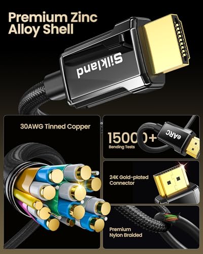 Silkland 8K HDMI ARC/eARC Cable 2.1 for Soundbar 3.3ft, 8K@60Hz, 4K@120Hz | Ultra High Speed HDMI Cord Dolby Atoms 48Gbps, HDR10 HDCP 2.2&2.3 Compatible for Vizio Samsung Bose Sound bar, UHD TV,Blu-ray - size: 3.3 Feet