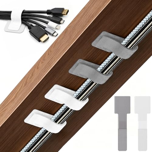 80 PCS Hook and Loop Cable Ties, Self Adhesive Cable Management Straps, Reusable Cord and Wire Organizer Clips for Under Desk, Computer, TV, Gaming Setup, Home Office and Kitchen, White and Gray - color: 40 White + 40 Gray