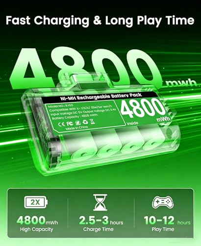 Svetaecho for Rechargeable Xbox Controller Battery Pack – 2x4800mWh Long-Lasting Battery with 4 Back Covers, USB-C Fast Charging Compatible with Xbox Series X|S / Xbox One / Elite Controller Xbox Series X Cases - color: Green