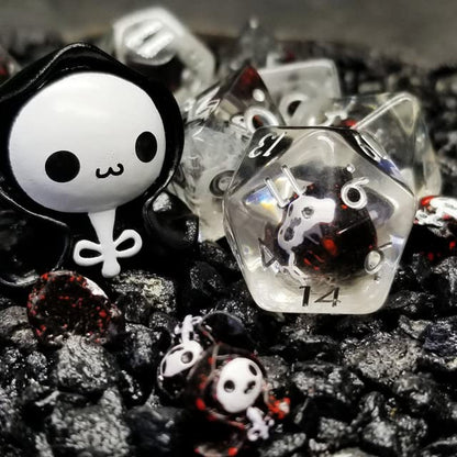 Sage's Portal Familiars and Reagents Resin DND Dice Set Polyhedral Dice Set for Dungeons and Dragons RPG Tabletop TTRPG (Baby Grim) - color: Baby Grim