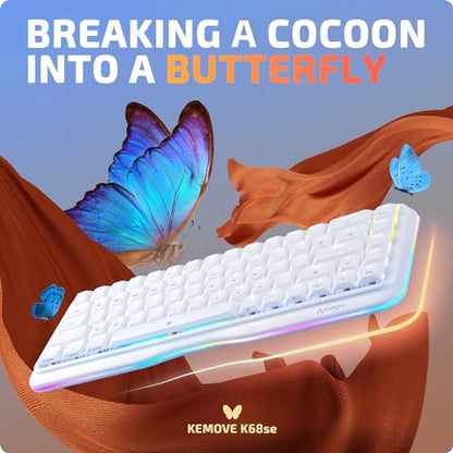 KEMOVE 60% Gaming Mechanical Keyboard RGB Backlit,Ultra-Compact 68 Key Keyboard,White (White, Wired)