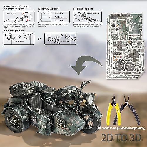Piececool 3D Puzzles for Adults, Motorcycle with Sidecar Metal Model Building Kits for Family Time, Side Car DIY Assembling Arts and Crafts Best Birthday Gifts - style: Sidecar
