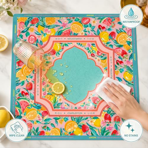 Mahjong Mat 31.5x31.5 Inch, Non-Slip Rubber 3mm American Mahjong Mat with Rules, Fruit Spree Hand-Painted Look Noise Reducing Game Neoprene Mat for Table (Vibrant Fruit) - color: Vibrant Fruit
