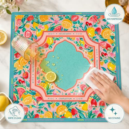 Mahjong Mat 31.5x31.5 Inch, Non-Slip Rubber 3mm American Mahjong Mat with Rules, Fruit Spree Hand-Painted Look Noise Reducing Game Neoprene Mat for Table (Vibrant Fruit) - color: Vibrant Fruit