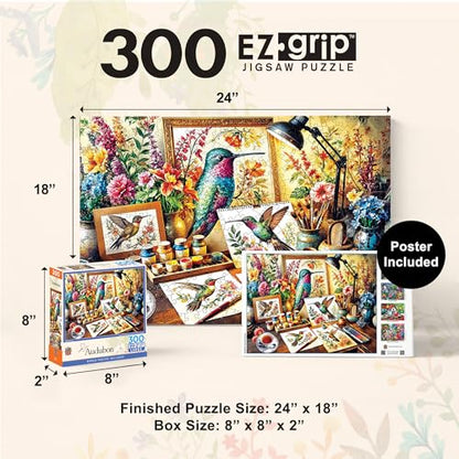 MasterPieces Audubon Jeweled Grace 300 Piece Puzzle - Ezgrip Jigsaw for Adults, Nature Theme, 18"x24" - style: Jeweled Grace