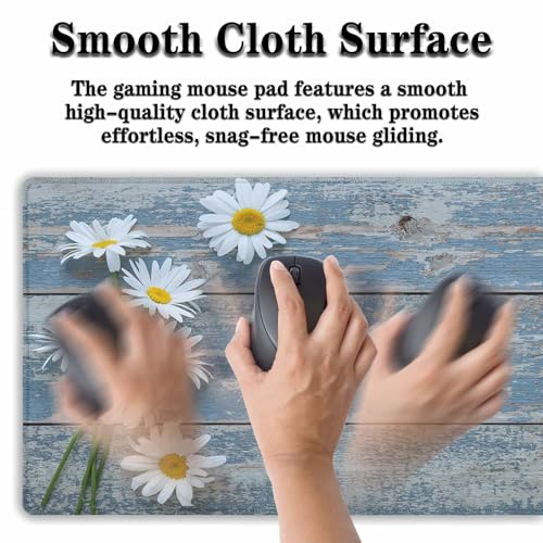 Computer Desk Mat Mouse Pad, Big Non-Slip Rubber Base Mousepad for PC, Work, Game, Office, Home - 35.4 X 15.7 Inch - Daisy Flowers on Old Wooden - color: Old Wooden