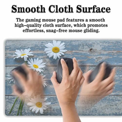 Computer Desk Mat Mouse Pad, Big Non-Slip Rubber Base Mousepad for PC, Work, Game, Office, Home - 35.4 X 15.7 Inch - Daisy Flowers on Old Wooden - color: Old Wooden