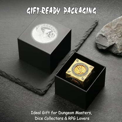 DNDND Luxury Gold Multi-Functional Spinner DND Dice – Premium D&D Monster Themed Metal Dice Cube for TTRPG, Dungeon Masters & RPG Collector's Gift (Gold) - color: Gold