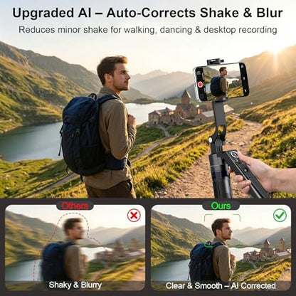 Tripod for iPhone Vlogging Kit with Mic, Content Creator Essentials | 71" Auto face tracking phone stand with light, Microphone and remote. Made for YouTube, TikTok, live streaming