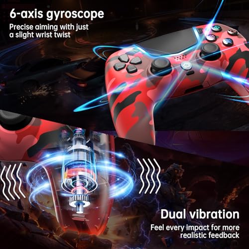 Wireless Controller for PS5, Compatible with PS5/Pro/Slim/PC, Replaces the PS5 Controller with Hall-Effect Joysticks, Hall-effect Triggers, 6-Axis Gyros, Dual Vibration And Turbo, 3.5mm Audio Jack/Speaker, Red - color: Red