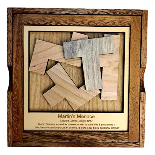 Creative Crafthouse Martin's Menace Large Stewart Coffin Wood Puzzle | Design number 217. Four packing pieces in a 6 inch square that look easy and are not. A tough desk gift, made in USA - style: Martin’s Menace - L
