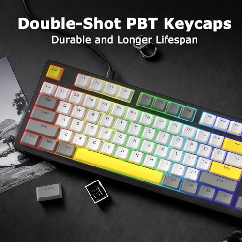 AK870 87Keys Hot-Swappable Mechanical Keyboard, Gasket Mount Wired Gaming Keyboard with Linear Flying Fish Switches, 80% Compact, PBT Keycaps, RGB Backlit for PC Gamers & Typists (Starry Night Grey) - color: AK870 Flying Fish Switch Starry Night Grey, siz