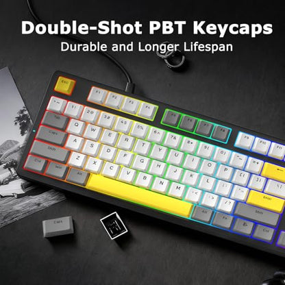 AK870 87Keys Hot-Swappable Mechanical Keyboard, Gasket Mount Wired Gaming Keyboard with Linear Flying Fish Switches, 80% Compact, PBT Keycaps, RGB Backlit for PC Gamers & Typists (Starry Night Grey) - color: AK870 Flying Fish Switch Starry Night Grey, siz