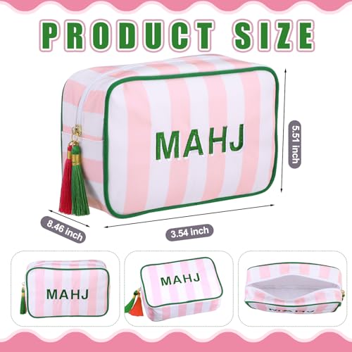 Sanwuta 1 Pcs Mahjong Tile Bag with Zipper,Pink, Green,Striped | Embroidered Mahjong Case for 166 American Mahjong Tiles (1.2") Portable Bags for Board Game Party Gathering Travel - color: Pink, style: Clean
