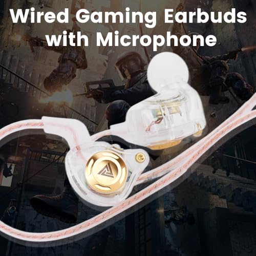 Wired Gaming Earbuds in-Ear Headphones HiFi Game Head Phones in Ear Monitors Deep Bass Sound Wired-Earbuds with 1DD 10mm Dynamic Driver Inear Earphones IEM for Music Gaming Video Calling (White) - color: 화이트.