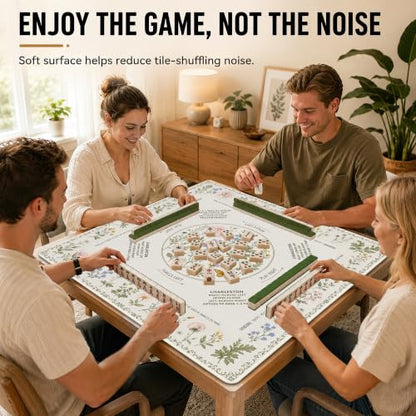 Wildflower Garden Mahjong Mat with Rules Non-Slip Noise Reduction Gaming Mats with Carrying Bag, American Mahjong Table Cover for Poker Board Card Games Dominoes, 31.5” x 31.5” - color: Wildflower Garden