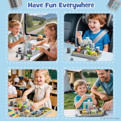 City Traffic Magnetic Blocks Set Travel Toys with Carrying Case | 35PCS STEM Toys for Kids Ages 3-8 Child-Safe with Fully Encased Magnets Car/Airplane Toddler Toy Birthday - style: City Traffic 35