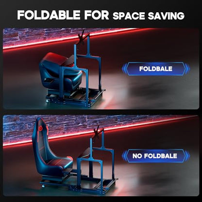 DIWANGUS Foldable Sim Racing Cockpit, Aluminum Rig with Monitor Mount | 70% Aluminum Alloy, Adjustable Wheel Deck & Pedal Plate, Monitor Mount Adjusts Up/Down & Forward/Back, Foldable Design