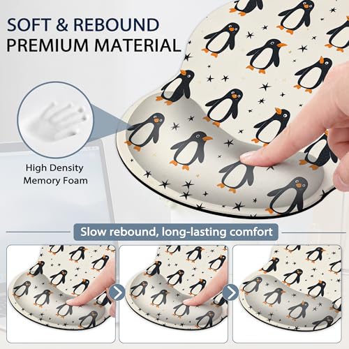 Funny Penguin Wrist Rest Mouse Pad and Keyboard Support Set,Cute 3 in 1 Ergonomic Memory Foam Mousepad with Non Slip Base, Gaming Mouse Pad for Office and Home - color: Funny Penguin Cute