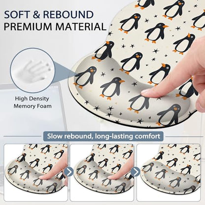 Funny Penguin Wrist Rest Mouse Pad and Keyboard Support Set,Cute 3 in 1 Ergonomic Memory Foam Mousepad with Non Slip Base, Gaming Mouse Pad for Office and Home - color: Funny Penguin Cute