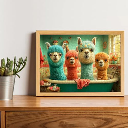Llama Puzzles for Adults 500 Pieces, 15"x20" | Animal in Bathtub Jigsaw Puzzle, Letters on Back, Reference Poster Included, Family Challenging Funny Perfect for Game Nights - color: Alpaca