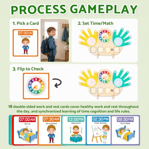 2-in-1 Math Manipulatives Number Counting Blocks Toys & Teaching Clock, Preschool Learning Activities for Toddlers 2-4, Educational Montessori Toys for 3 4 5 Year Old Boys Girls Birthday Gift