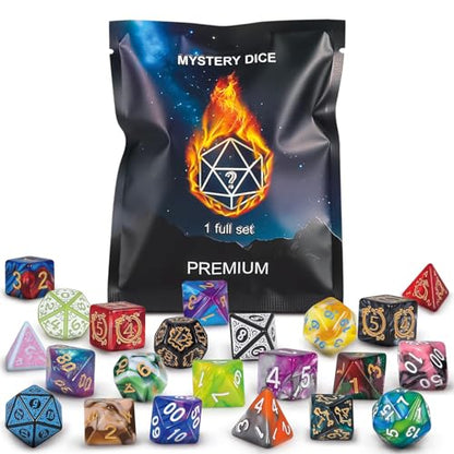 Mystery Dice Set – 7 Pcs Acrylic Polyhedral Dice + 1 Pcs Velvet Bag | Random Patterns & Various Styles DND Dice Gifts for D&D, Pathfinder, MTG, Table Game Night, Dice Goblins, RPG Players & DMs - style: 1 bag Mystery Dice