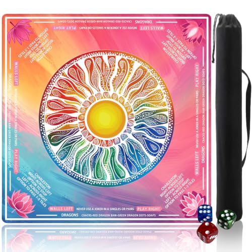 Pittera Mahjong Mat for Table, 31.5 Inch | American Mahjong Table Cloth with Rules, Drawstring Bag, Noise Reduction, Anti-Slip Game Mat - color: Large Disc Gradient