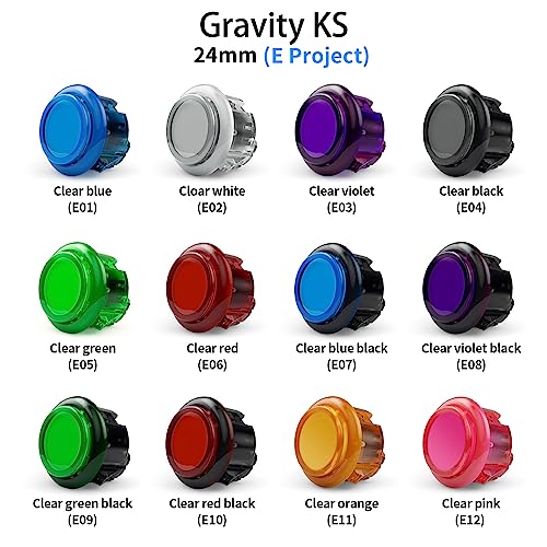 QANBA Gravity Ks Mechanical Arcade Buttons 24mm Snap-in Mechanical Pushbutton (Boxed (24mm Clear Black Violet E08(12 pcs) - color: 24mm Clear Black Violet E08(12 pcs）