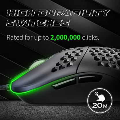 GUNMJO Gram DIY Honeycomb Shell Wired RGB Gaming Mouse, PC Gaming Mouse with 9 Buttons and Up to 10,000 DPI, Computer Mice for PC Gaming, Black Color