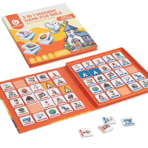 Travofun 3-in-1 Magnetic Bible Games for Kids Ages 5–8 | Magnetic memory match, story bingo and tic-tac-toe for church, Sunday school, Christian family game night and travel. - style: Bible Memory Game