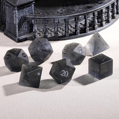 Cracked Matte Gray 7Pcs Polyhedral Dice Set, K9 Crystal Cat's Eye Multi-Faceted DND Dice for Dungeons and Dragons RPG Tabletop Game (Matte Cracked Gray) - color: Matte Cracked Gray