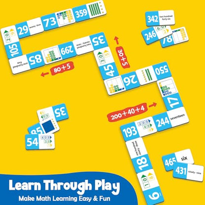 Kasfalci Place Value Dominoes Set Flash Cards, Back to School Supplies, 50 PCS Math Learning Games for Kids, Montessori Counting Toys, Preschool Kindergarten Classroom Must Haves - style: Place Value