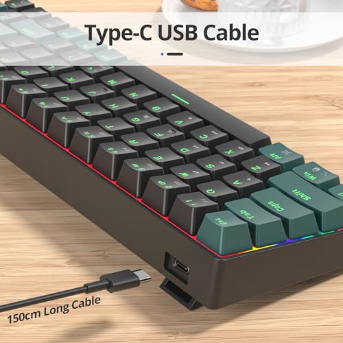 surmen 65% Mechanical Gaming Keyboard with Linear Red Switch, Wired Mini Compact Keyboard 60 Percent Backlit for Laptop Desktop PC Gamers（68 Sound Wave B-Rainbow） - color: 68 Sound Wave B-Rainbow