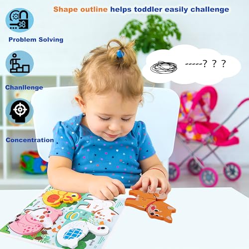 Learning Farm Animal Jigsaw Puzzles for Toddlers, Gifts for 2 3 Years Old Girls Boys,Wooden Montessori Puzzle 2-4, Toddler Toys Educational Toys Kids Ages 1-3 - color: Farm Animal