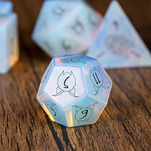 UDIXI Opal Stone DND Dice Set Gemstone Dice Set D&D for RPG Tabletop Games | Natural Stone, Premium Gift Box, DM Gift, for Dungeons and Dragons Role Playing Games - color: Opal- Beast